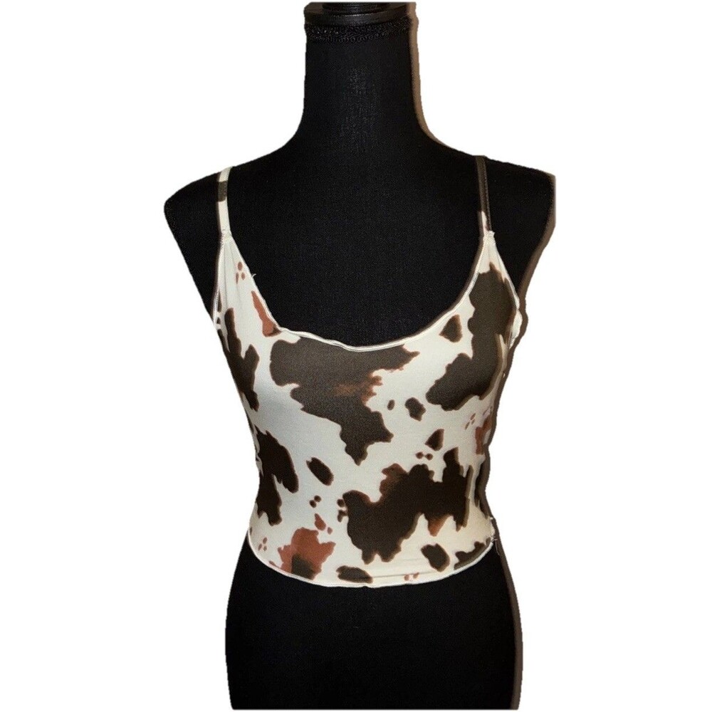 Shein Brown & White Animal Print Cropped Small Top